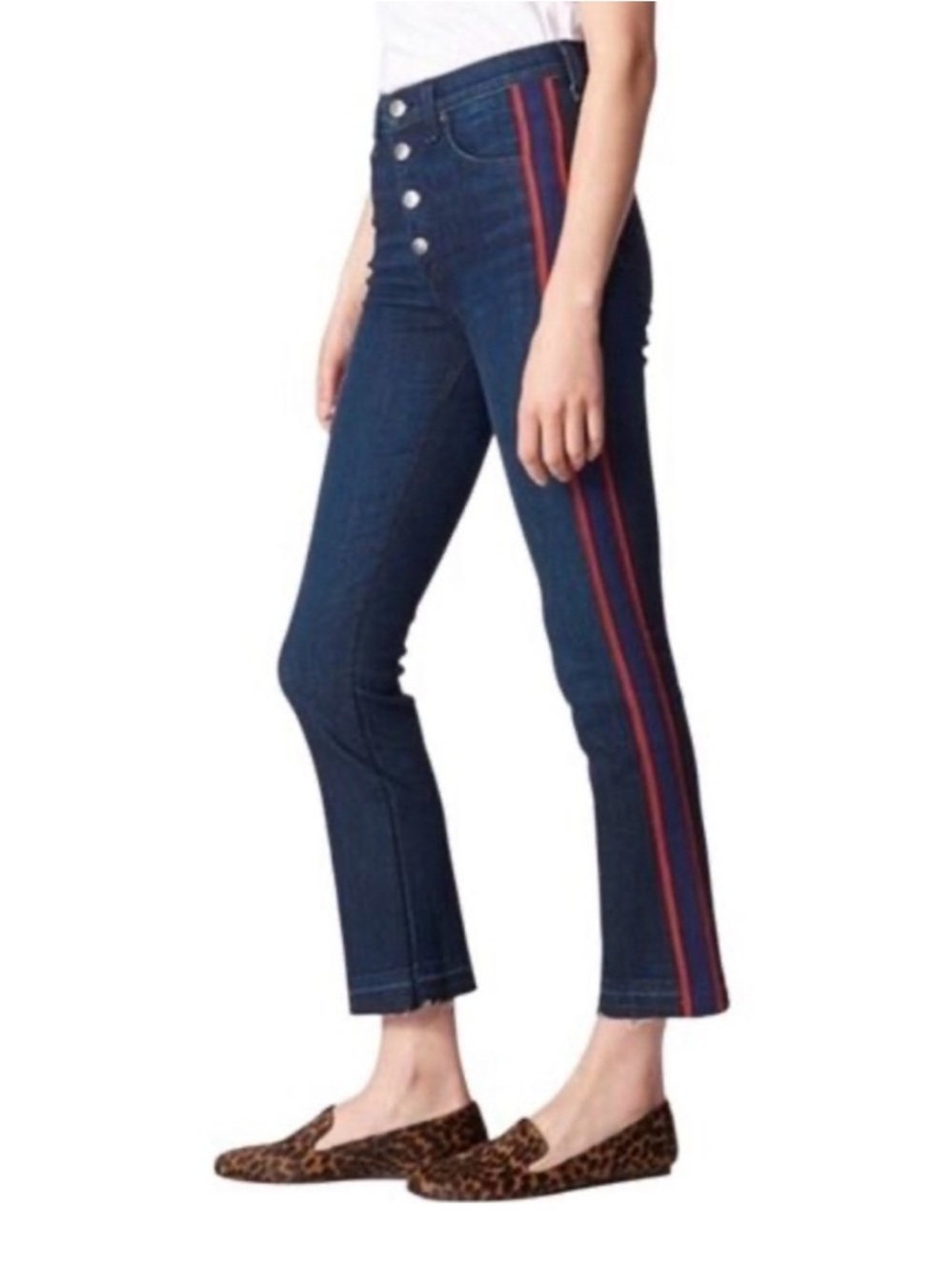 NWOT - Veronica Beard Indigo Cropped Jeans with Red Side Stripes